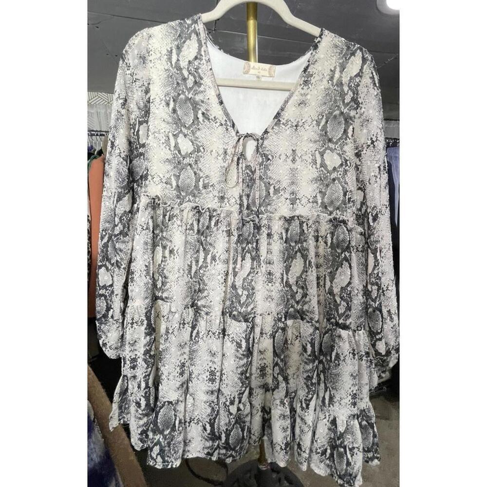 Altar d State Women's Size XS Snake Print Tiered Mini Boho Ruffle Chiffon dress